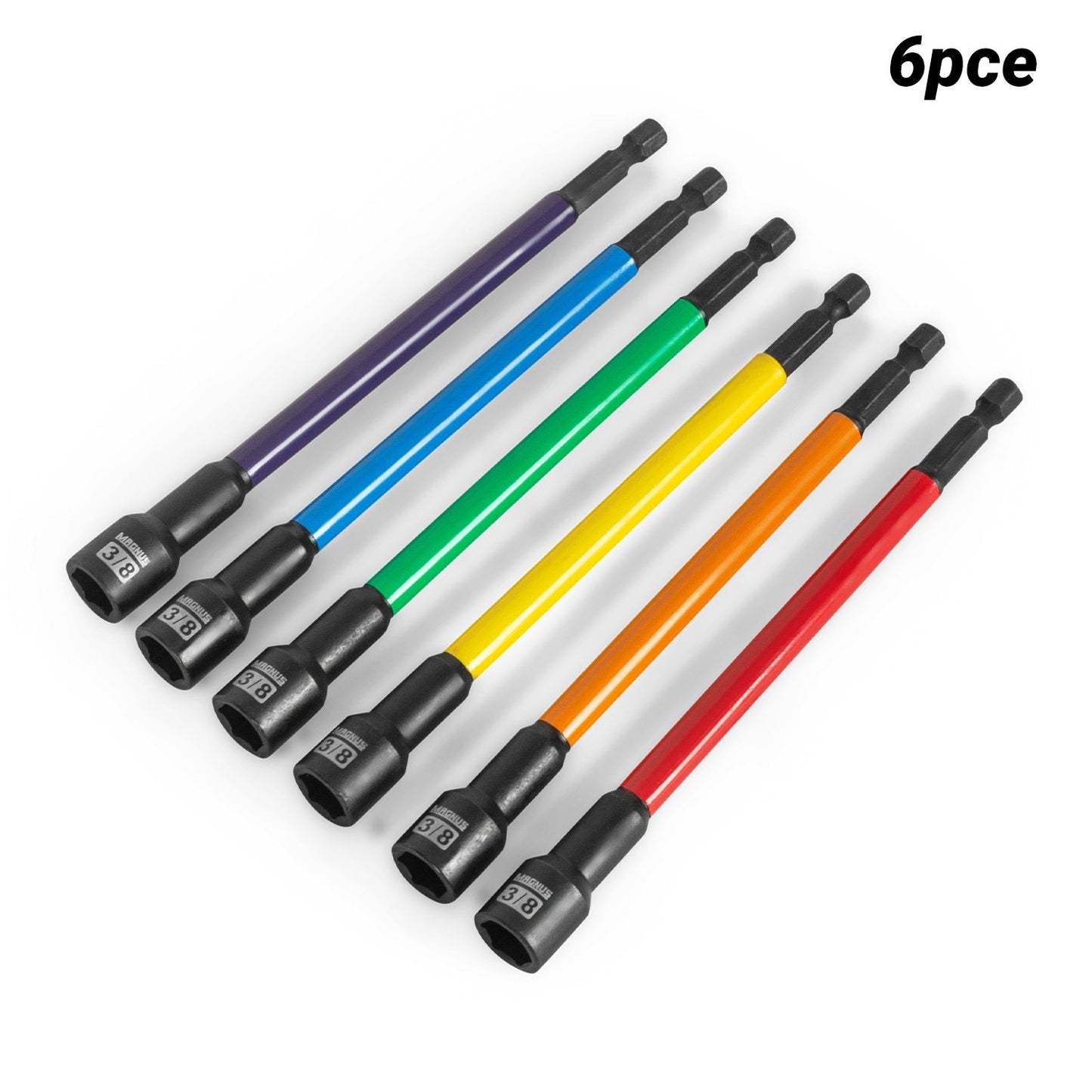 MAGNUS MNS38 6pce 3/8" x 150mm Long  Colour Coded Magnetic Nut Setters