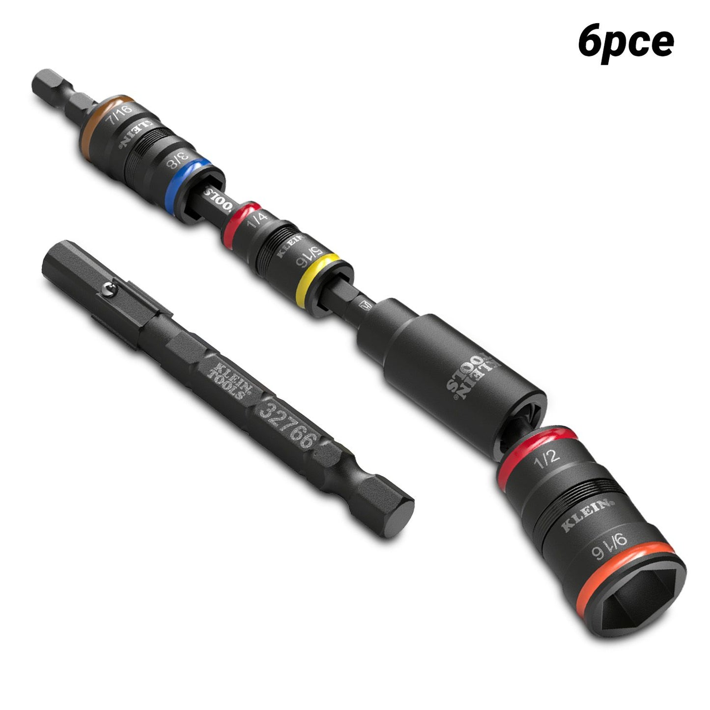 Klein A-32984 6pce 1/4"- 9/16" Impact Imperial Flip Socket Set with 25° Swivel Adaptor