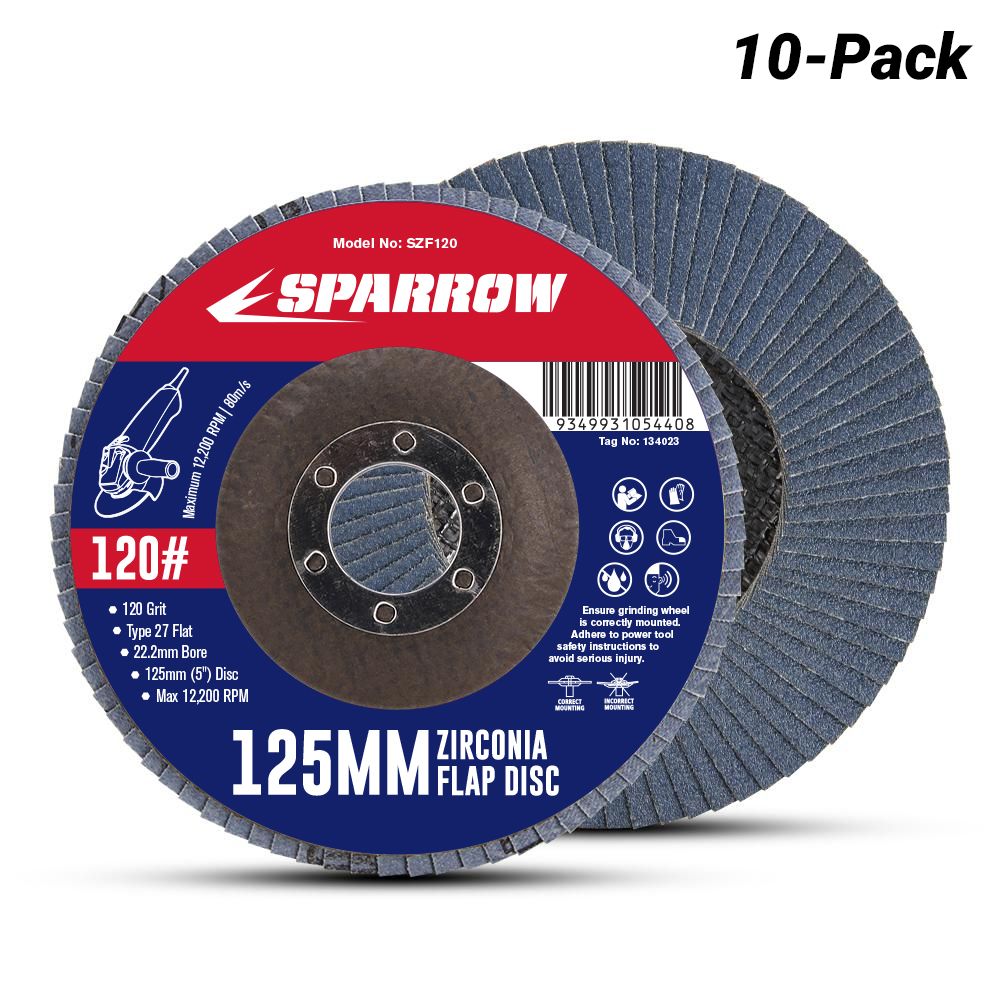 Sparrow SZF120-10 125mm 120 Grit Zirconia Flap Disc - 10 Pack