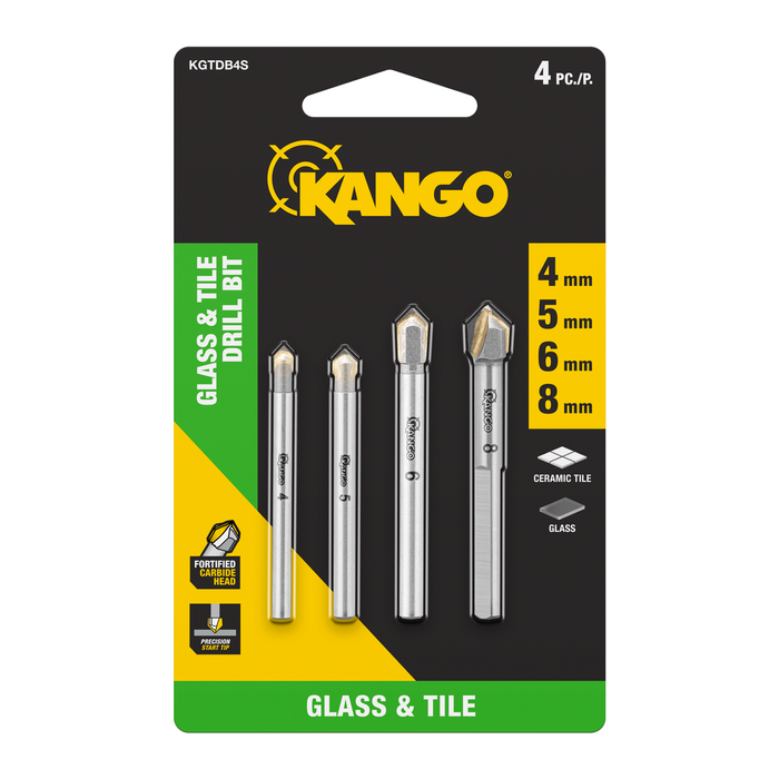 Kango 4pc Glass & Tile Drill Bit Set (4mm,5mm,6mm,8mm)
