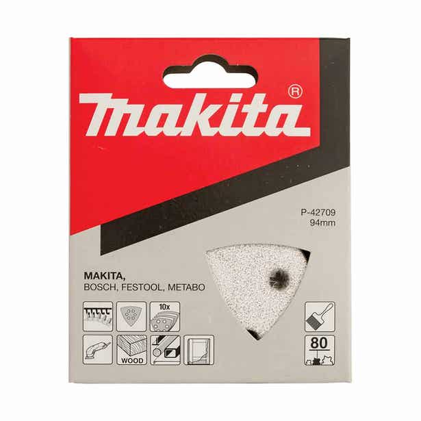 MAKITA 93mm 80G 6-Hole Delta Hook & Loop Sanding Sheet for Paint - 10 Piece P-42709