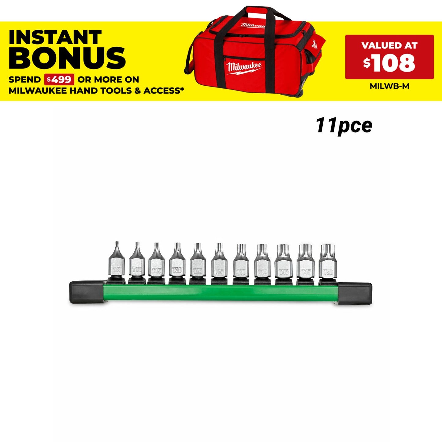Milwaukee 4932500430 11pce 1/4” Drive Torx Stubby Bit Socket Set