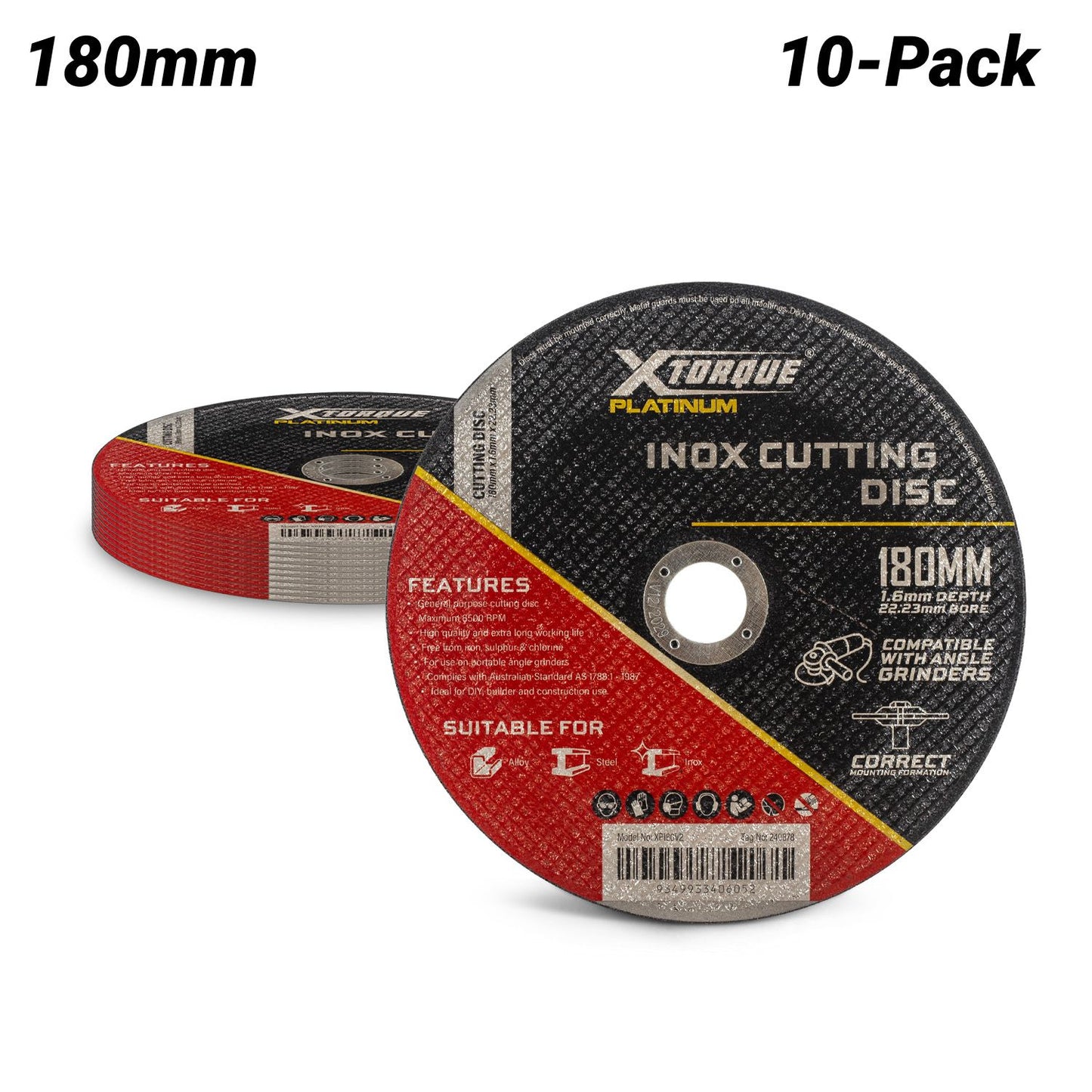 Xtorque XP180V2-10 10-Pack Platinum 180mm x 1.6mm x 22.23mm Inox Cutting Discs