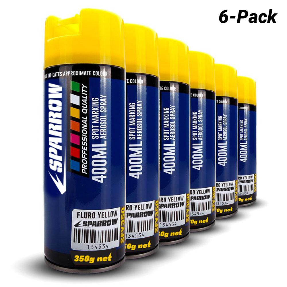 Sparrow SFY350x6 6-Pack 350g 400ml Fluro Yellow Spot Marking Spray Paint