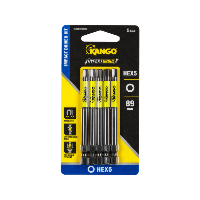 Kango 89mm HEX5 Hypertorque Impact Driver Bit - 5 Pack