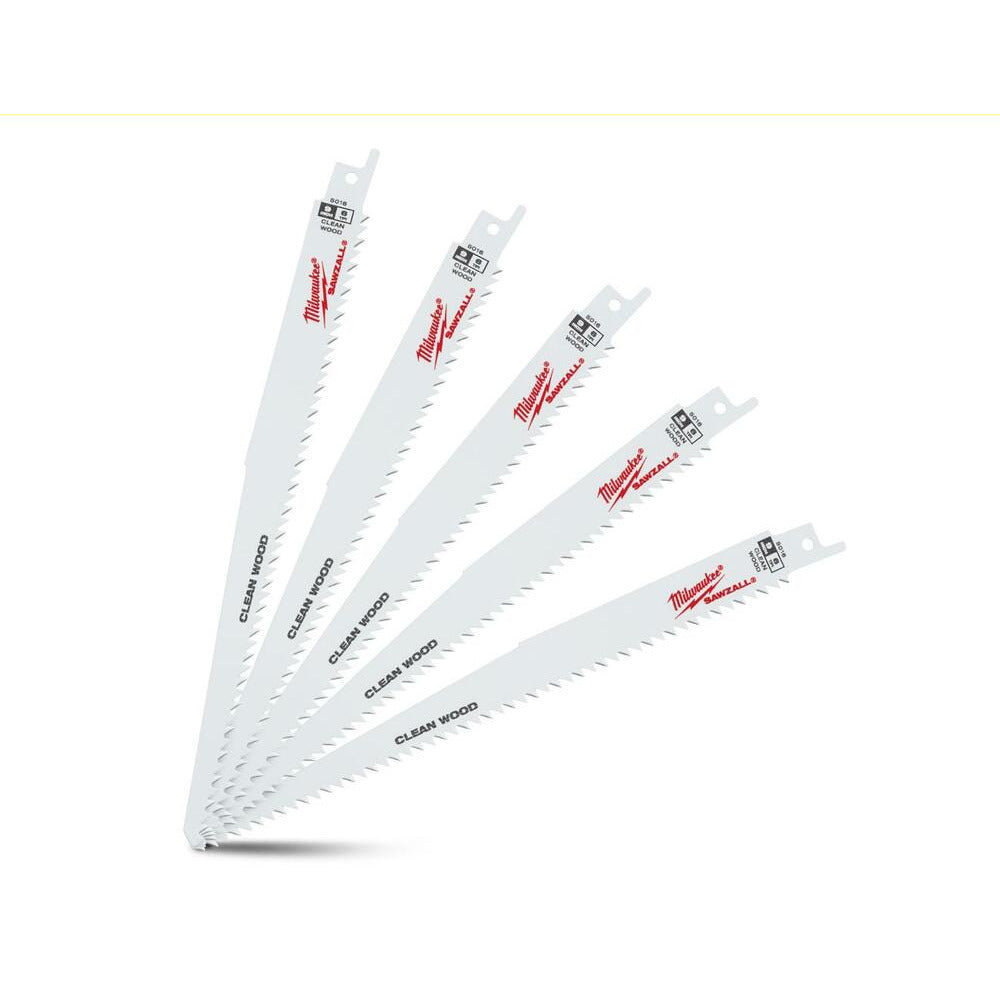 Milwaukee SAWZALL Super Sharp Fleam Ground 230mm 9in 6TPI Blade 5 Pack 48005016