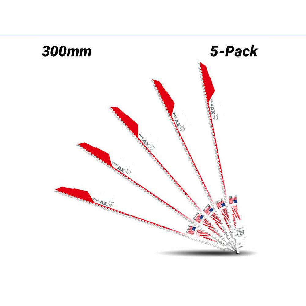 Milwaukee 48005027 5-Pack SAWZALL The AX 300mm (12") 5TPI Blade