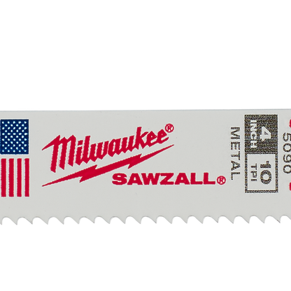 Milwaukee SAWZALL Thin Kerf Metal 100mm 3-15/16in 10TPI Blade 5 Pack 48005090