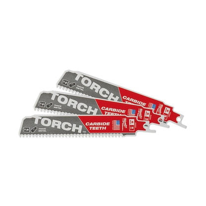 Milwaukee SAWZALL The TORCH with Carbide Teeth 150mm 6in 8TPI Blade 3Pk