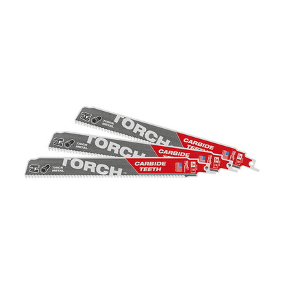 Milwaukee SAWZALL The TORCH with Carbide Teeth 230mm 9in 8TPI Blade 3Pk