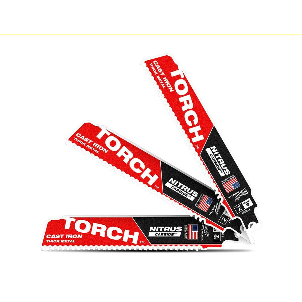 Milwaukee 48005361 3-Pack 150mm (6") 7TPI SAWZALL TORCH Reciprocating Saw Blade with NITRUS CARBIDE