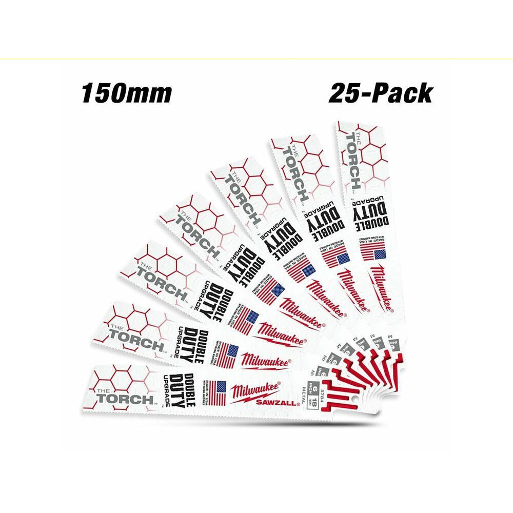 Milwaukee 48008784 25-Pack 150mm (6") 18TPI The Torch SAWZALL Metal Demolition Reciprocating Blades