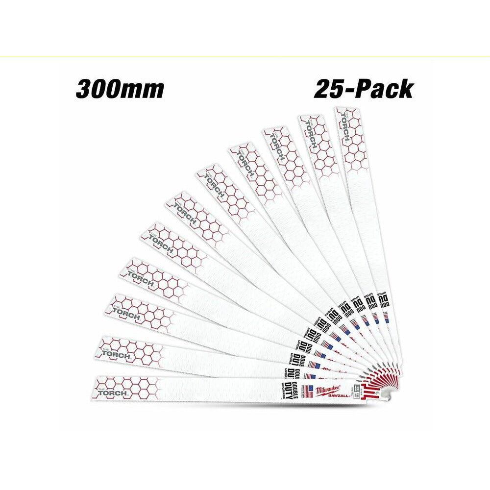 Milwaukee 48008789 25-Pack 300mm (12") 18TPI The Torch SAWZALL Metal Demolition Reciprocating Blades