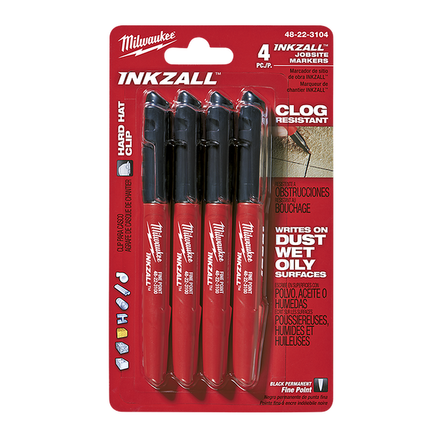 Milwaukee INKZALL Black Fine Point Markers 4 Pack 48223104