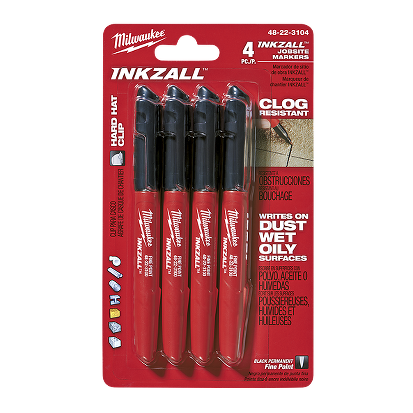 Milwaukee INKZALL Black Fine Point Markers 4 Pack 48223104