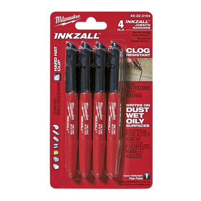 Milwaukee INKZALL Black Fine Point Markers 4 Pack 48223104