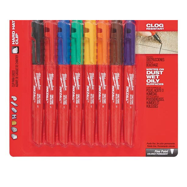Milwaukee 8PC Inkzall Fine Point Coloured Markers 48223107