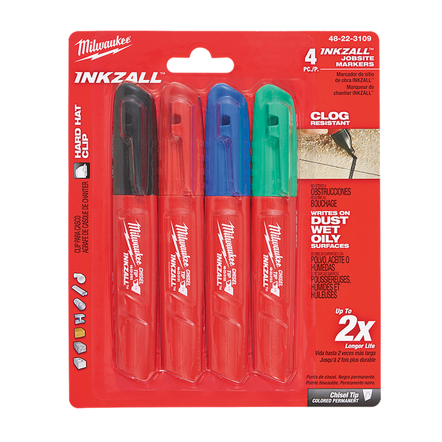 Milwaukee INKZALL Chisel Tip Coloured Markers 4 Pack 48223109