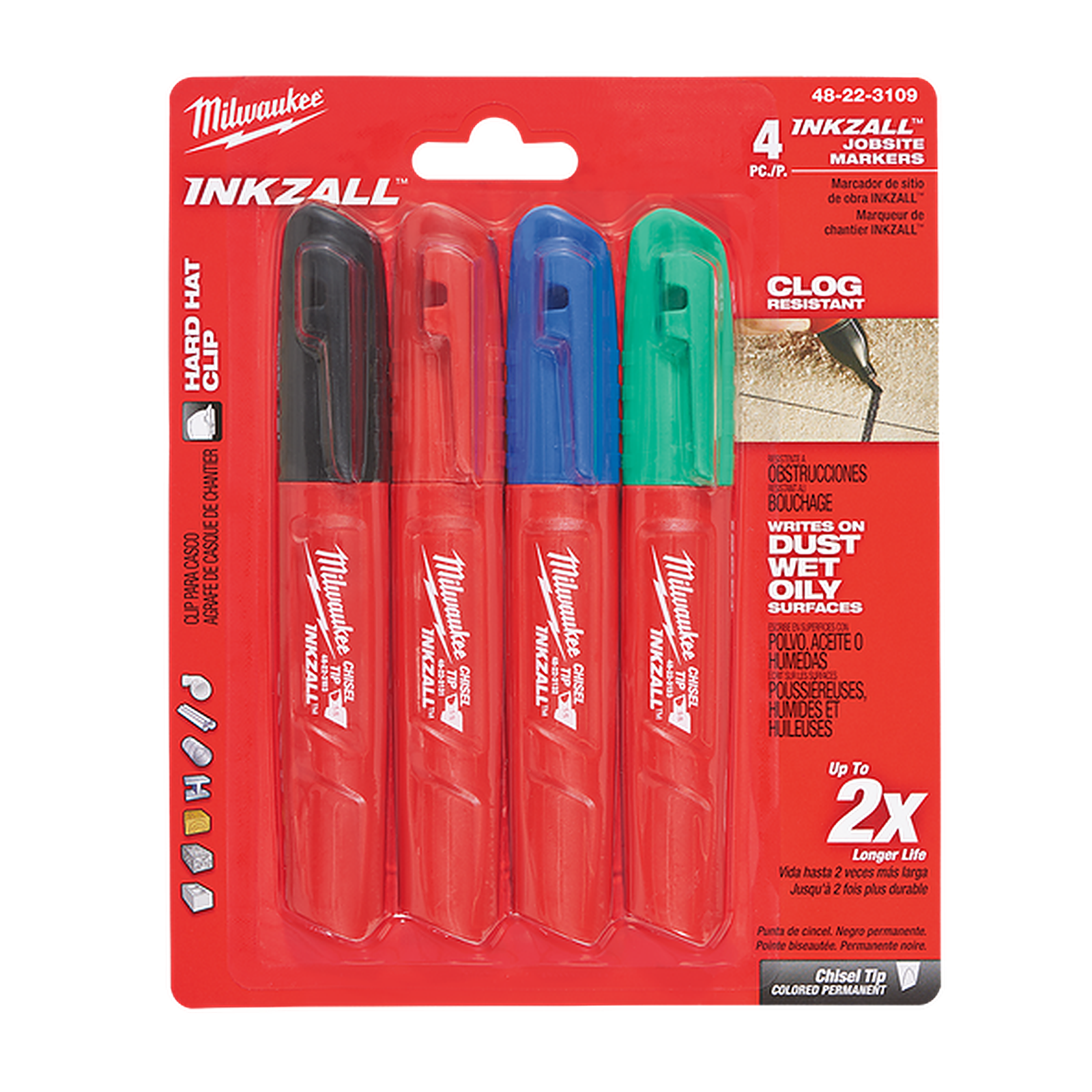 Milwaukee INKZALL Chisel Tip Coloured Markers 4 Pack 48223109