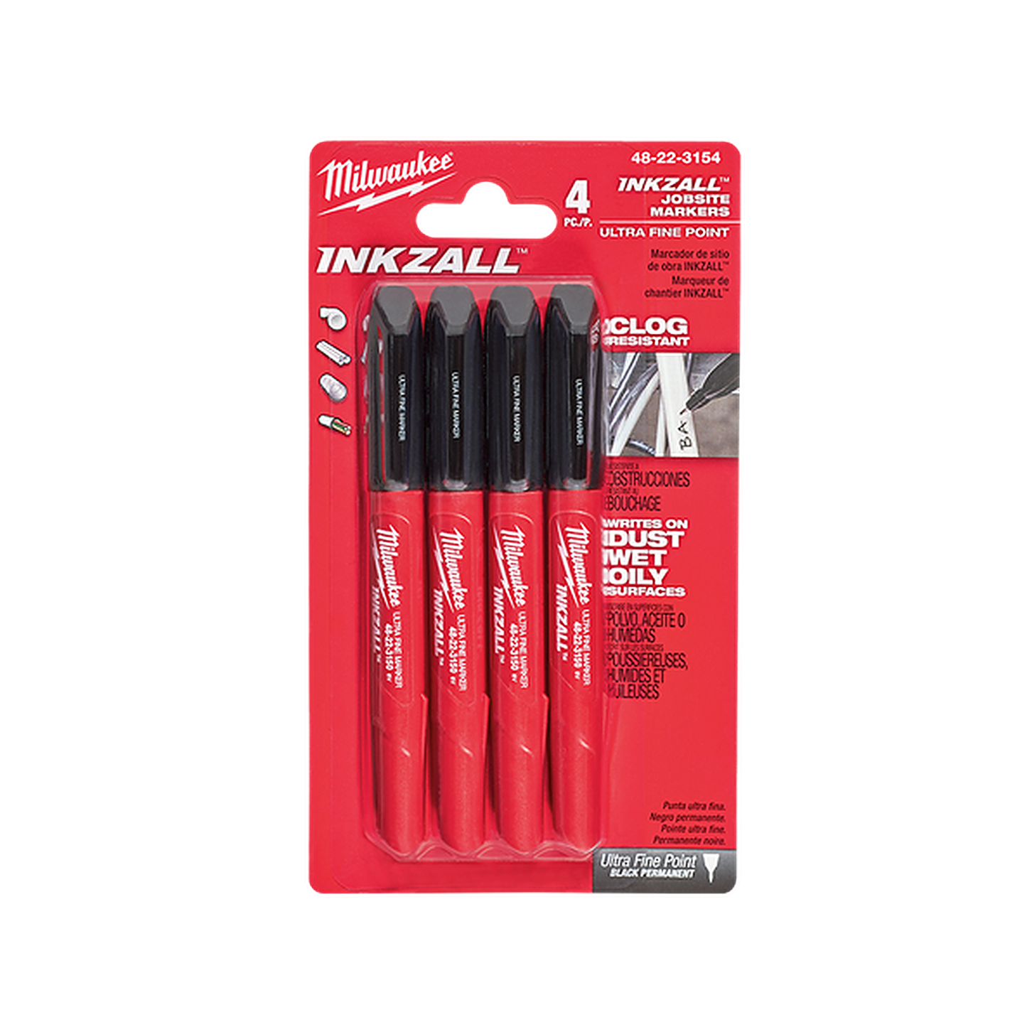 Milwaukee INKZALL Black Ultra Fine Point Markers 4 Pack 48223154