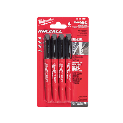 Milwaukee INKZALL Black Ultra Fine Point Markers 4 Pack 48223154