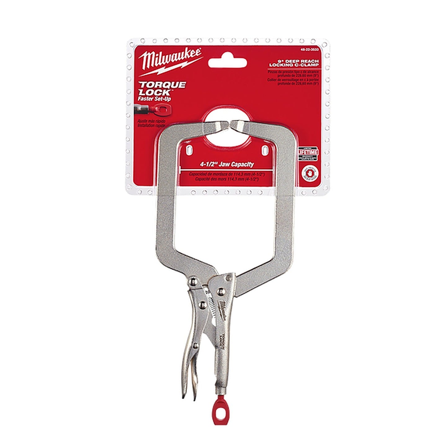 Milwaukee 228mm (9in) TORQUE LOCK Deep Reach C-Clamp Locking Pliers Regular Jaw 48223533