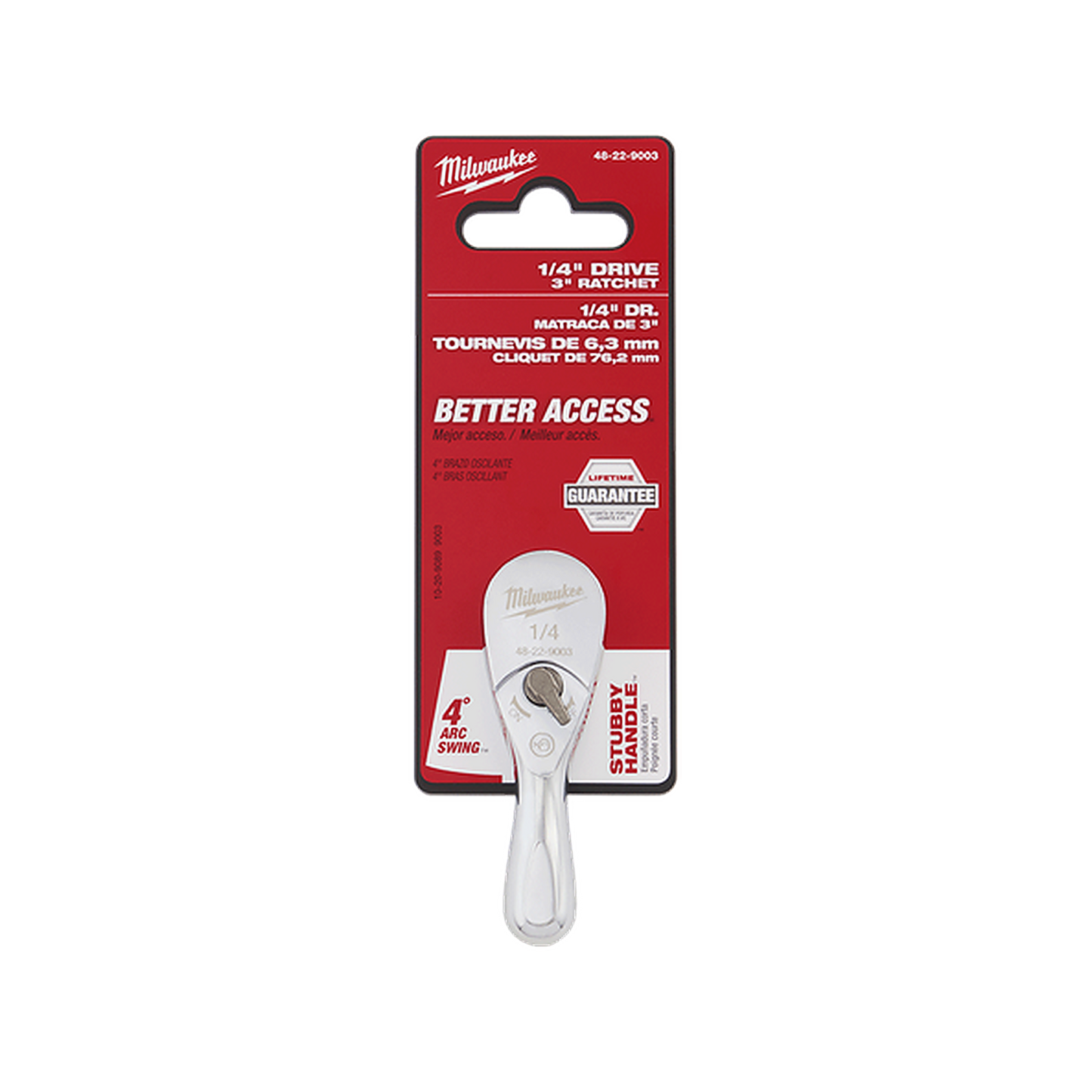 Milwaukee 1/4in Drive Fixed Head Ratchet 76mm (3in) 48229003