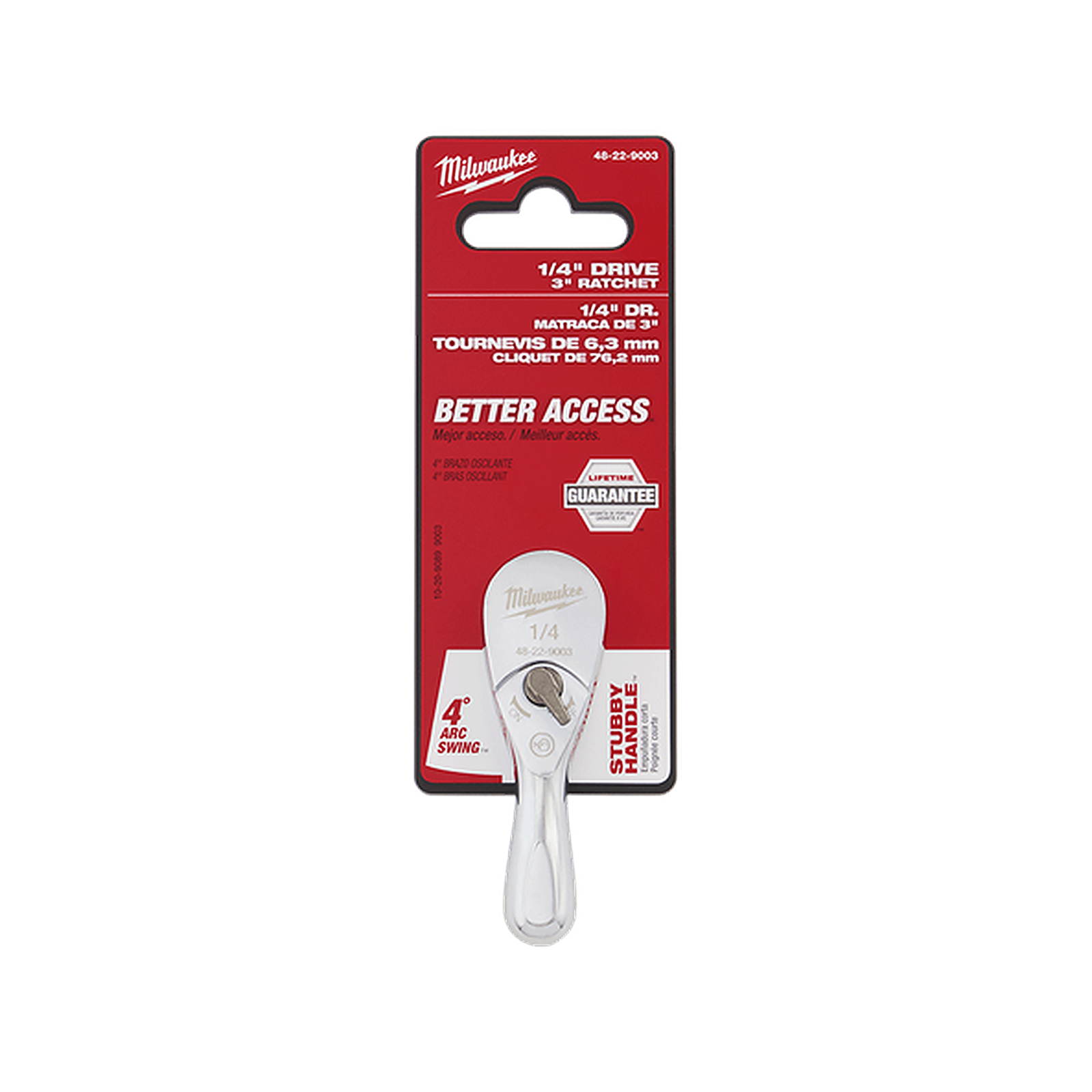 Milwaukee 1/4in Drive Fixed Head Ratchet 76mm (3in) 48229003