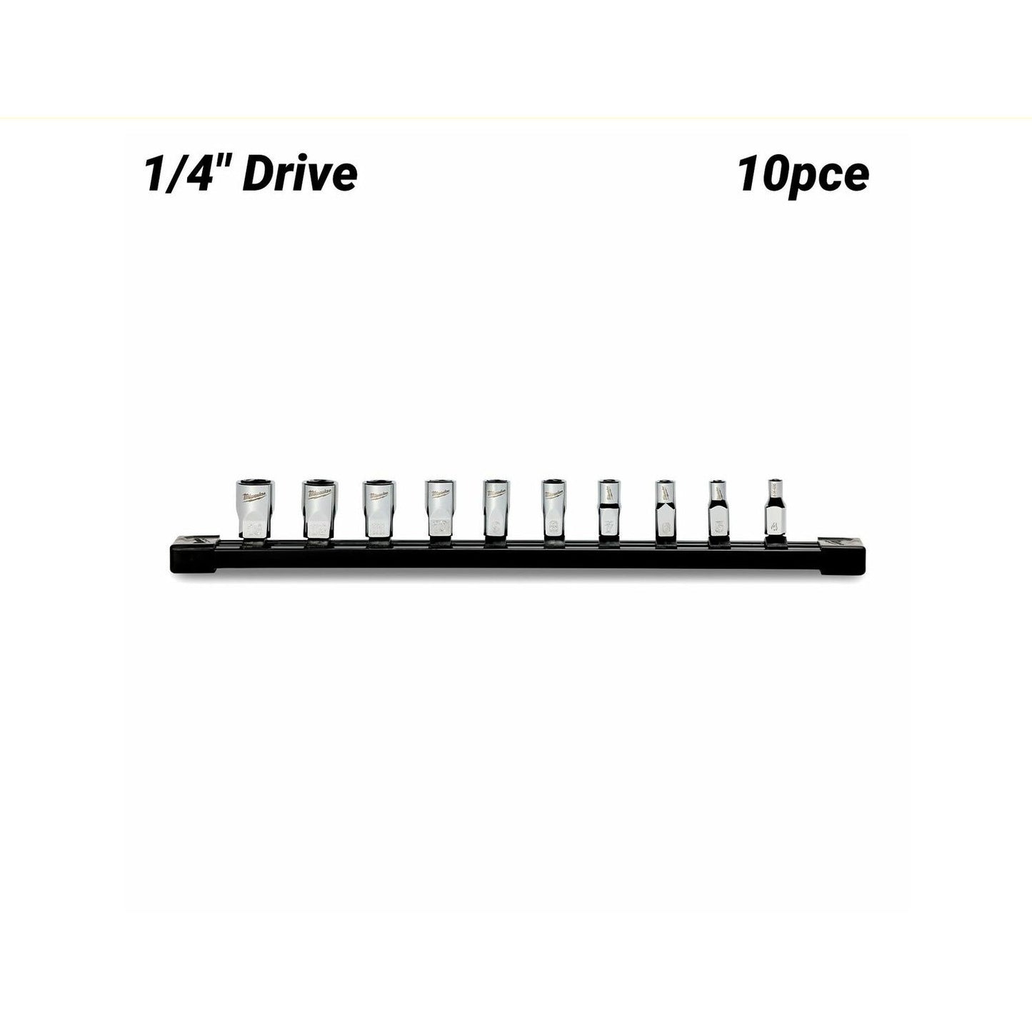 Milwaukee 48229103 10pce 1/4" Drive Standard Metric Socket Set with Storage Rail
