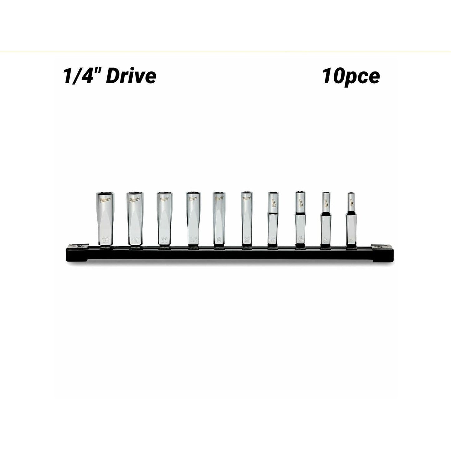 Milwaukee 48229104 10pce 1/4" Drive Deep Metric Socket Set with Storage Rail