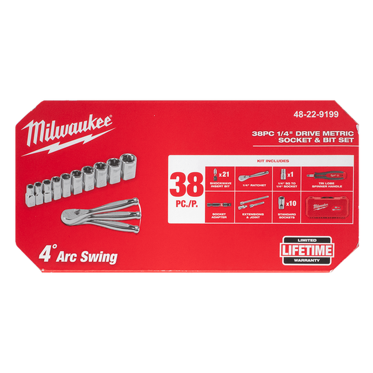 Milwaukee 1/4in Drive 38pc Metric Socket and Bit Set