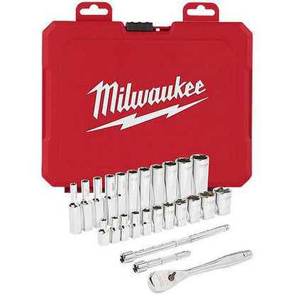 Milwaukee 1/4in Drive 26pc Ratchet & Socket Set - SAE 48229404