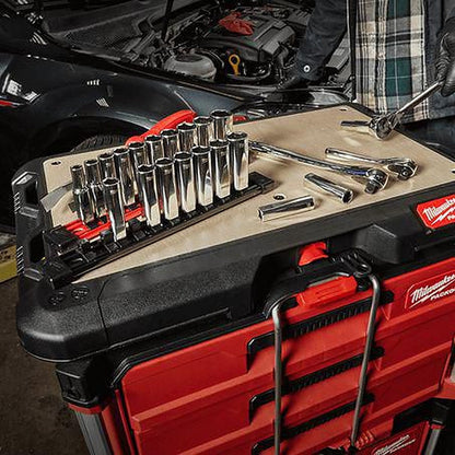 Milwaukee 3/8in Drive 10 Piece Deep SAE Socket Set with Storage Rail 48229405