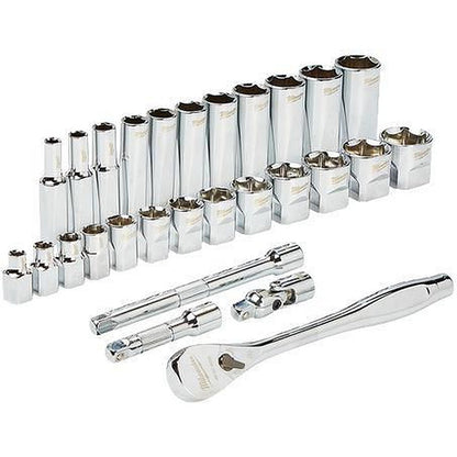 Milwaukee 3/8in Drive 28pc Ratchet & Socket Set - SAE 48229408