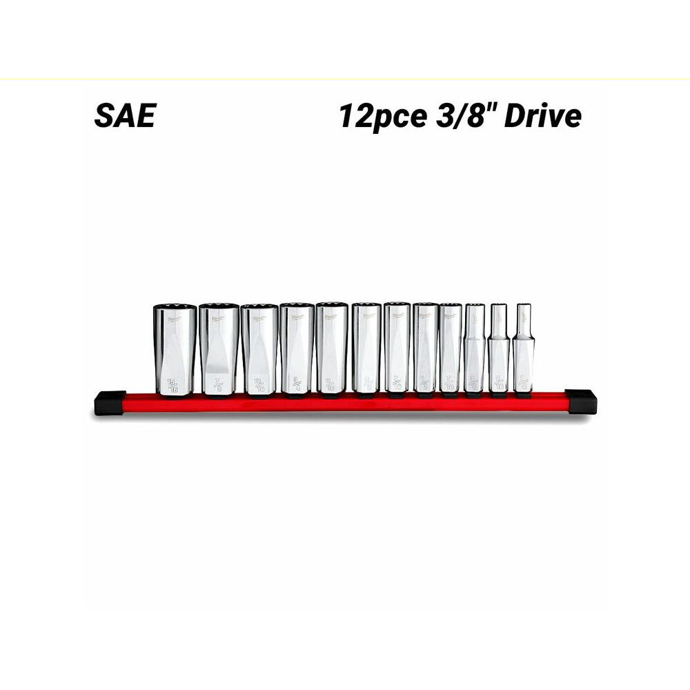 Milwaukee 48229421 12pce 3/8" Drive Deep 12 Point SAE Socket Set