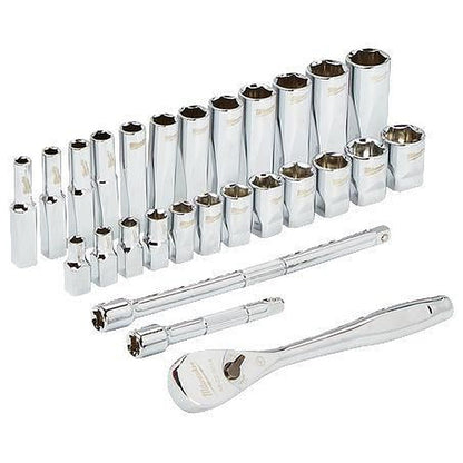 Milwaukee 1/4in Drive 28pc Ratchet & Socket Set - Metric 48229504