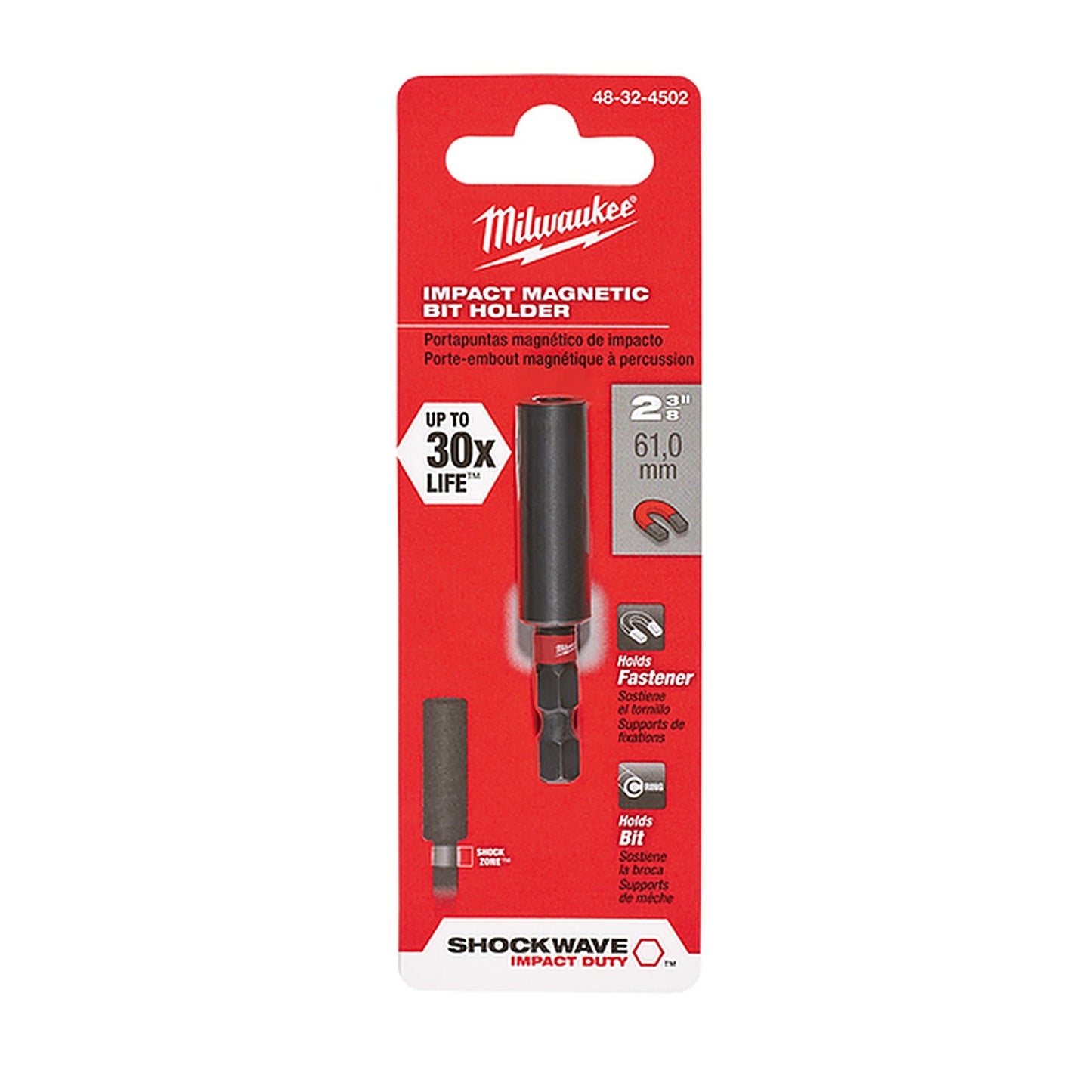 Milwaukee SHOCKWAVE Compact Magnetic Bit Holder 61mm (2-3/8in) 48324502