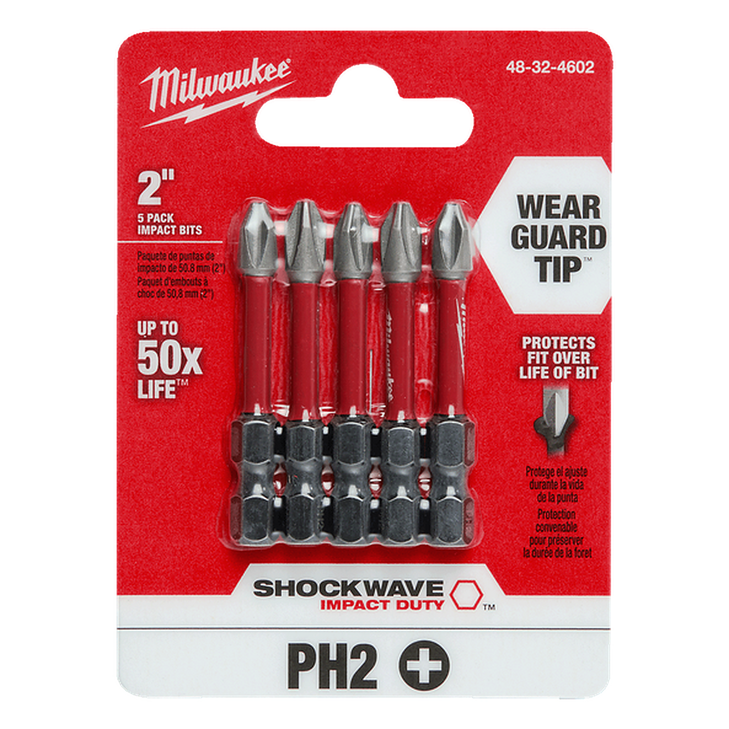 Milwaukee SHOCKWAVE Power Bit Phillips #2 50mm (2in) 5 Pack 48324602