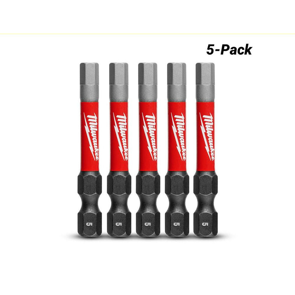Milwaukee 48324653 5-Pack 50mm (2") SHOCKWAVE Hex 5mm Power Bit