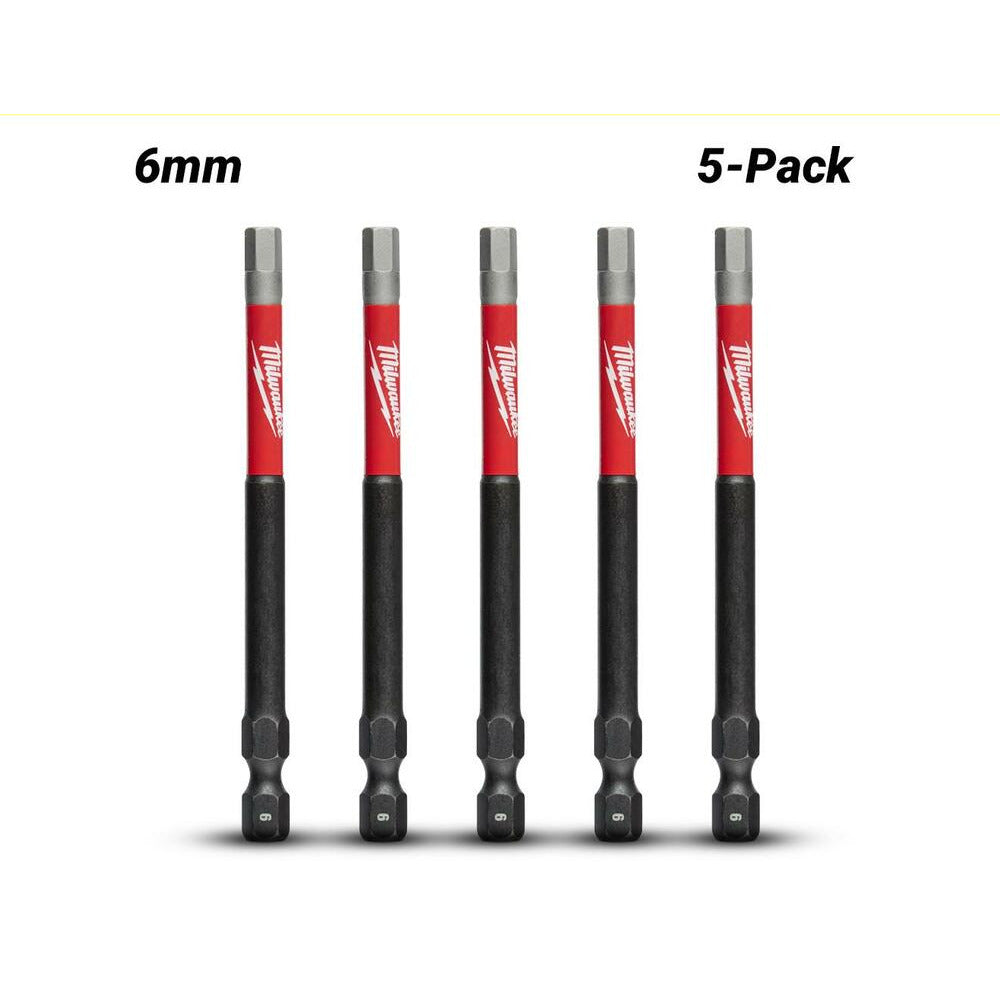 Milwaukee 48324691 5-Pack 6mm 89mm (3-1/2") SHOCKWAVE Hex Power Bits