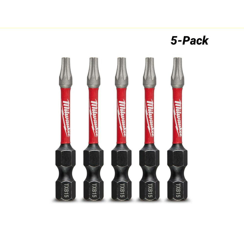 Milwaukee 48324693 5-Pack 50mm (2") TXB015 SHOCKWAVE Power Bit Security Torx