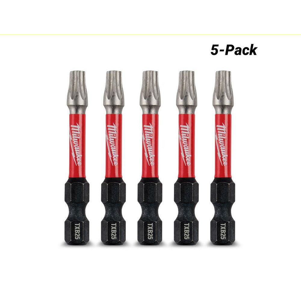 Milwaukee 48324696 5-Pack 50mm (2") TXB025 SHOCKWAVE Power Bit Security Torx