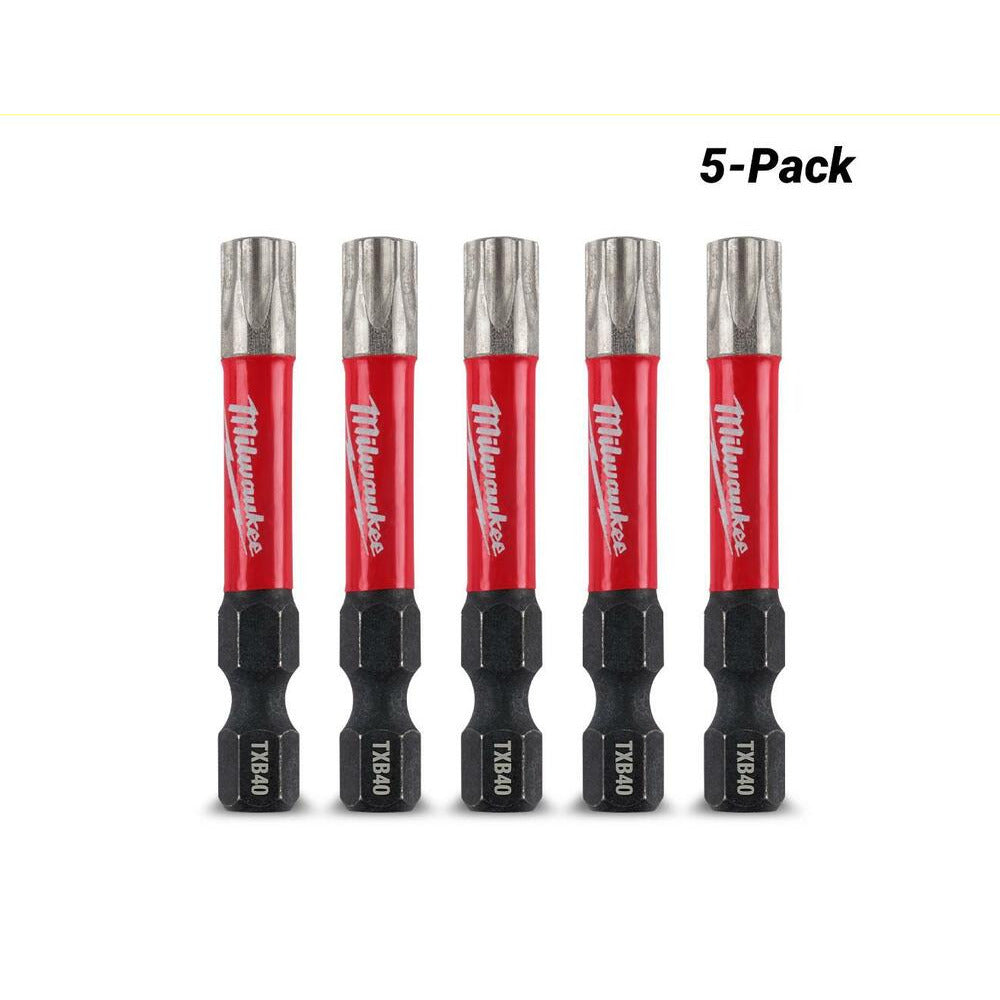 Milwaukee 48324699 5-Pack 50mm (2") TXB040 SHOCKWAVE Power Bit Security Torx