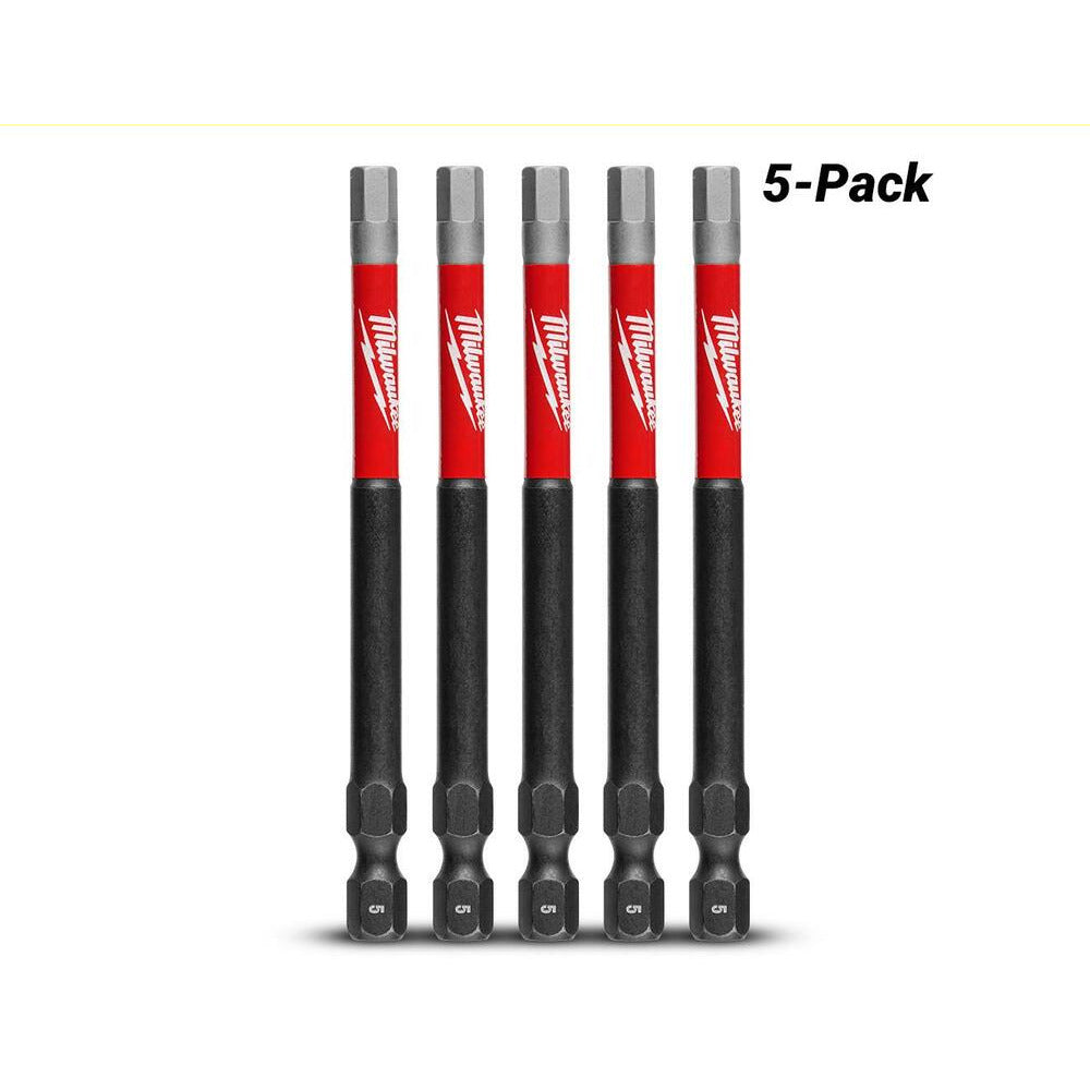 Milwaukee 48324753 5-Pack 89mm (3-1/2") SHOCKWAVE Hex 5mm Power Bit