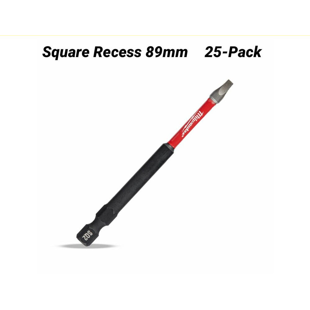 Milwaukee 48324795A 25-Pack SHOCKWAVE™ Square Recess #2 89mm (3-1/2") Power Bit
