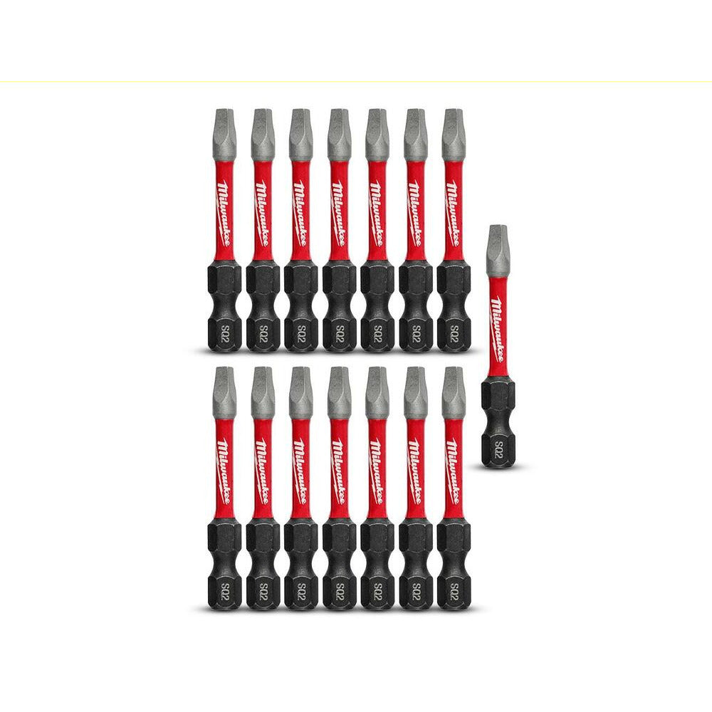 Milwaukee 48325010 15-Pack 50mm (2") SHOCKWAVE Square #2 Power Bit