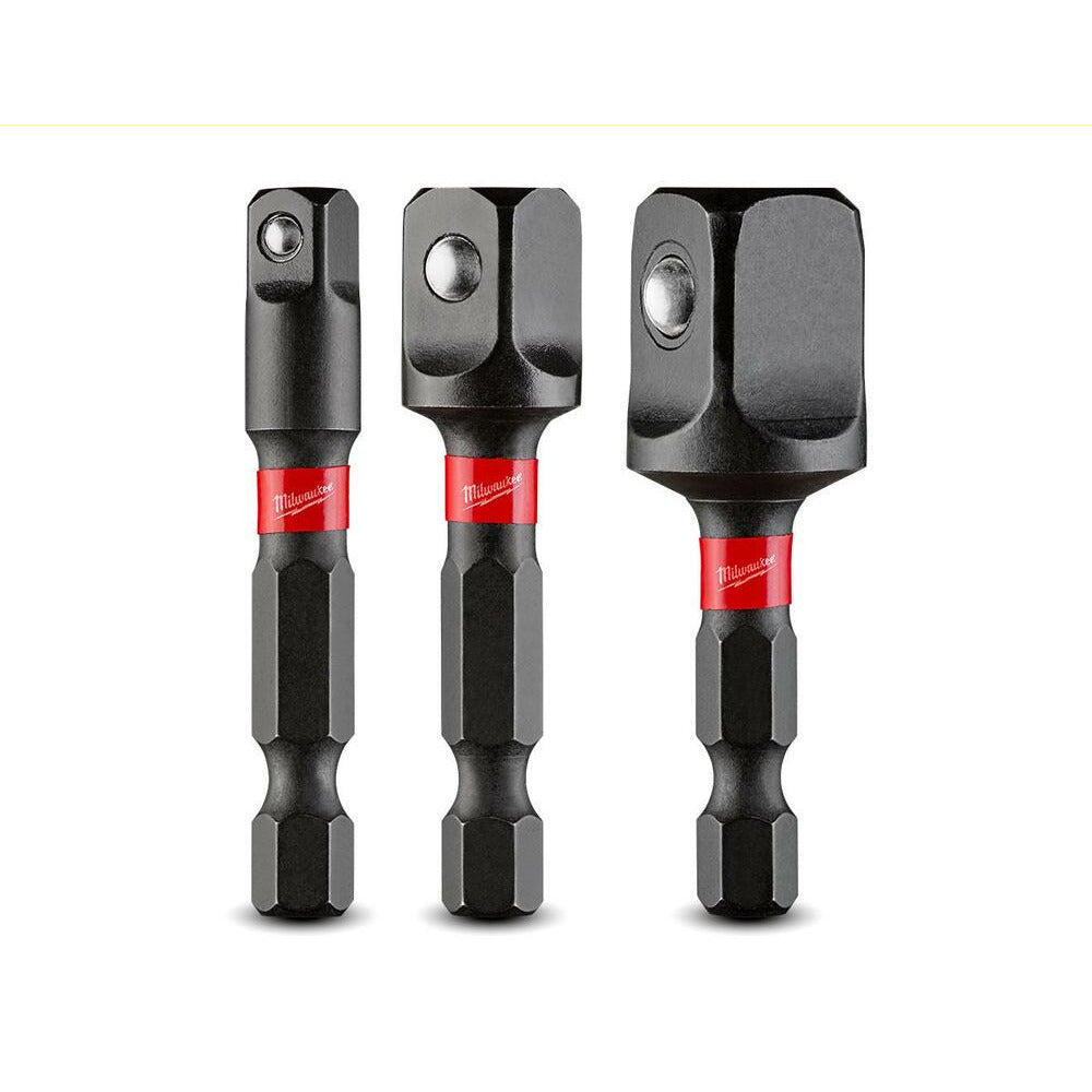 Milwaukee 48325033 3pce Shockwave 1/4'' Hex Shank to 1/4'', 3/8'', 1/2'' Square Socket Adapter Set