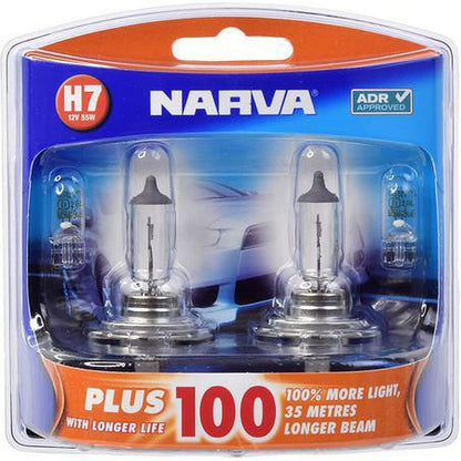 Narva H7 Headlight Bulb Px26D Plus 100 12V 55W 2 Pce 48339BL2
