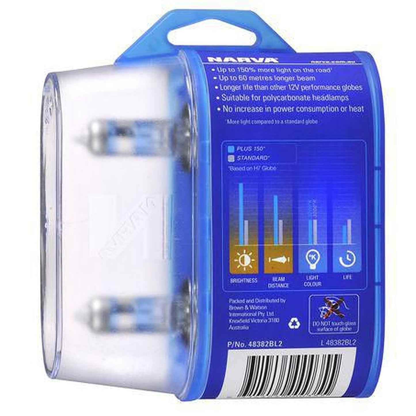 Narva H4 Headlight Bulb 12V P43T Plus150 Twin Pack 48382BL2