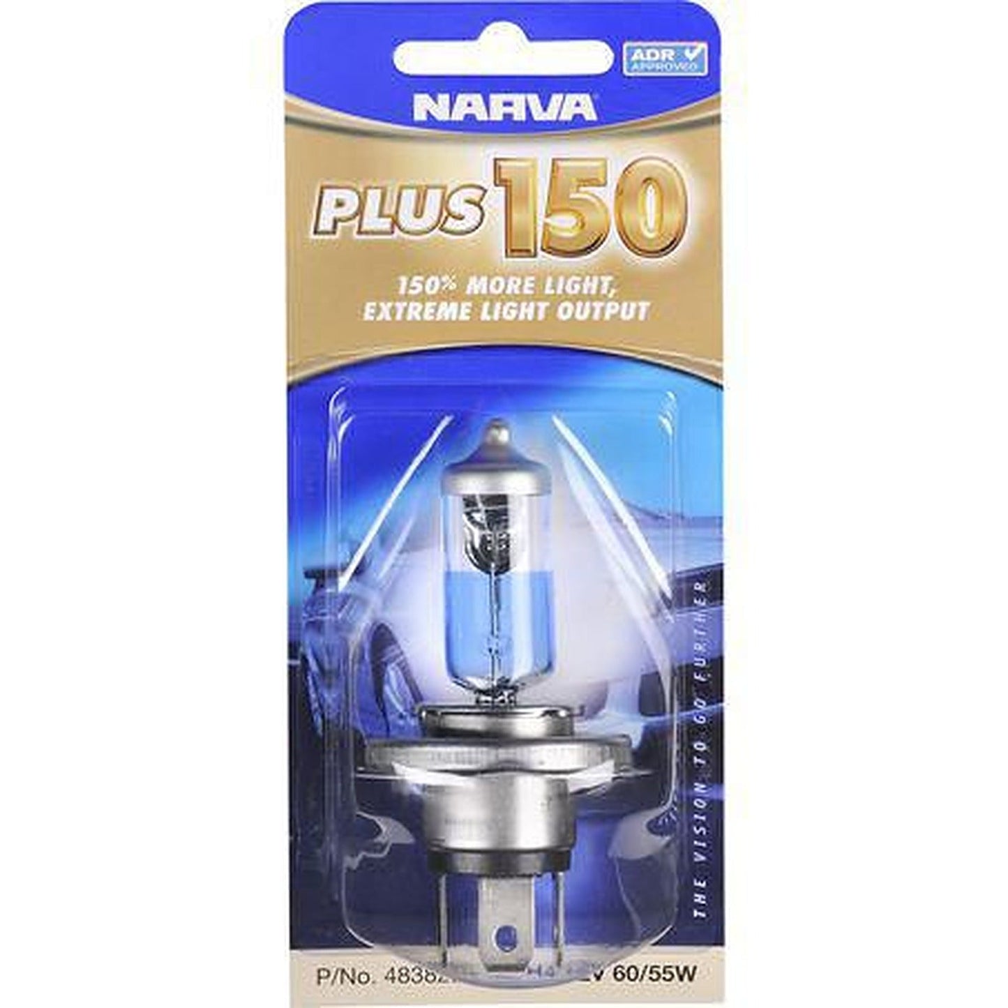 Narva H4 Headlight Bulb 12V P43T Plus150 Single 48382BL